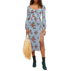 NWT Reformation Shelby Floral Midi Dress in Giulia (Blue) Size 4, 6, 10, 12